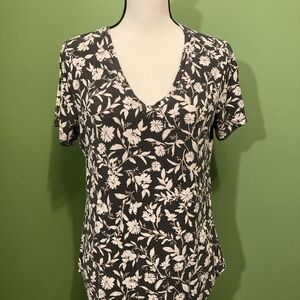 Old Navy Floral V Neck Top Black and Cream